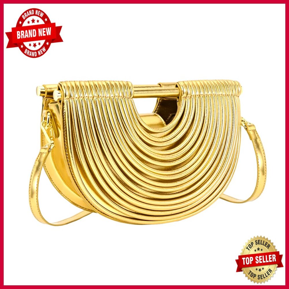 Half Moon Evening Clutch With Removable Strap, Metallic Pu Leather, 11.9 Inches